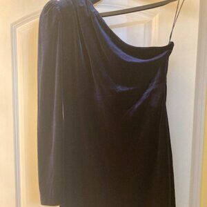 Nicole Miller collection blue velvet one shoulder mini
